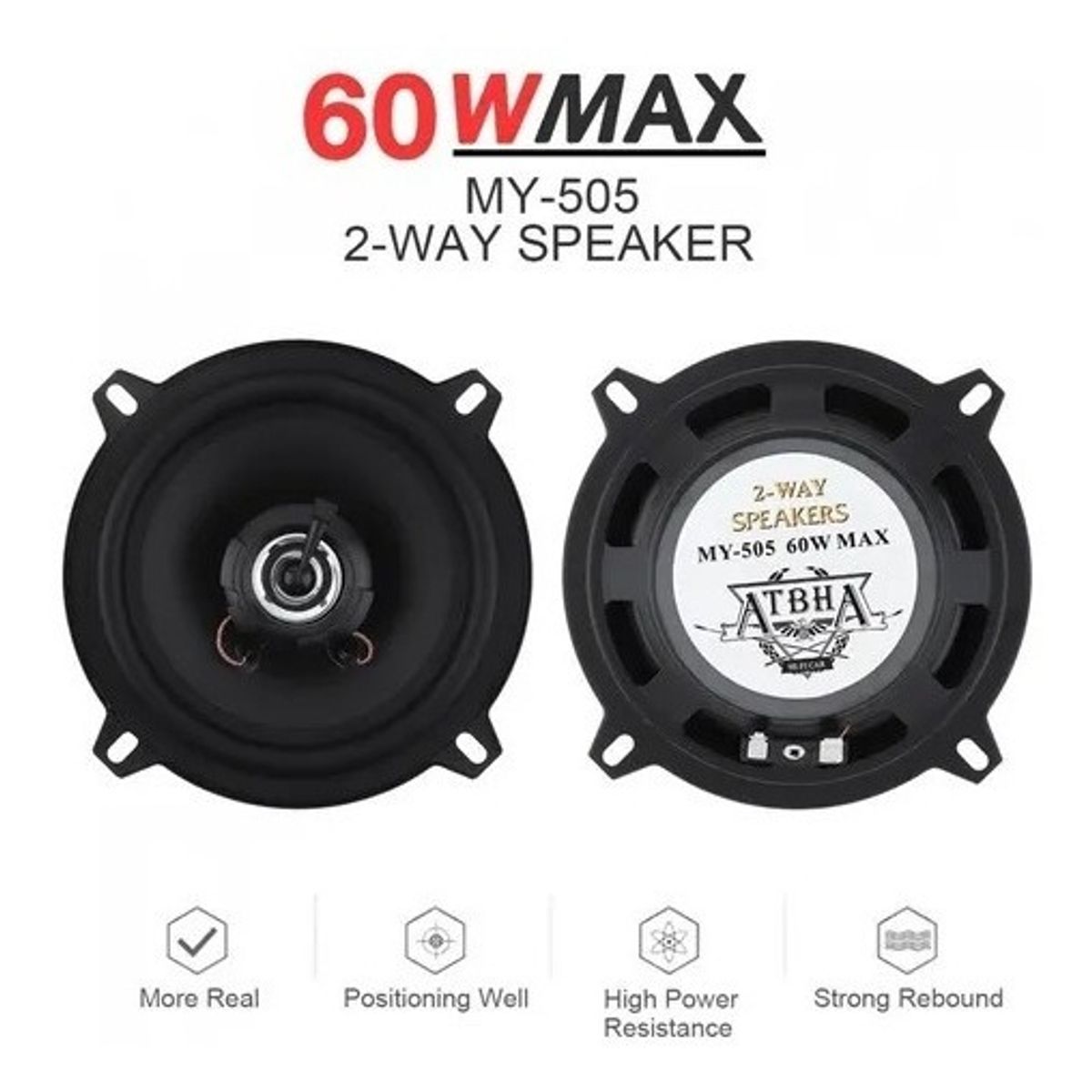 GENERICO - Parlante Auto 13cm Redondo 60w Coaxial 2 Vías Color Negro