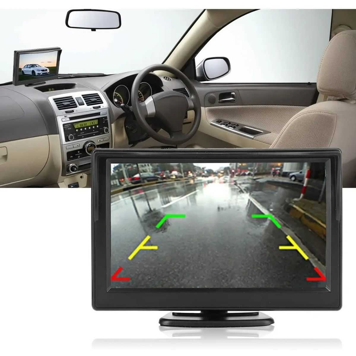 GENERICO - Pantalla 5 Monitor Ajustable Lcd Cámara Retroceso Auto 12v Color Negro - 213223