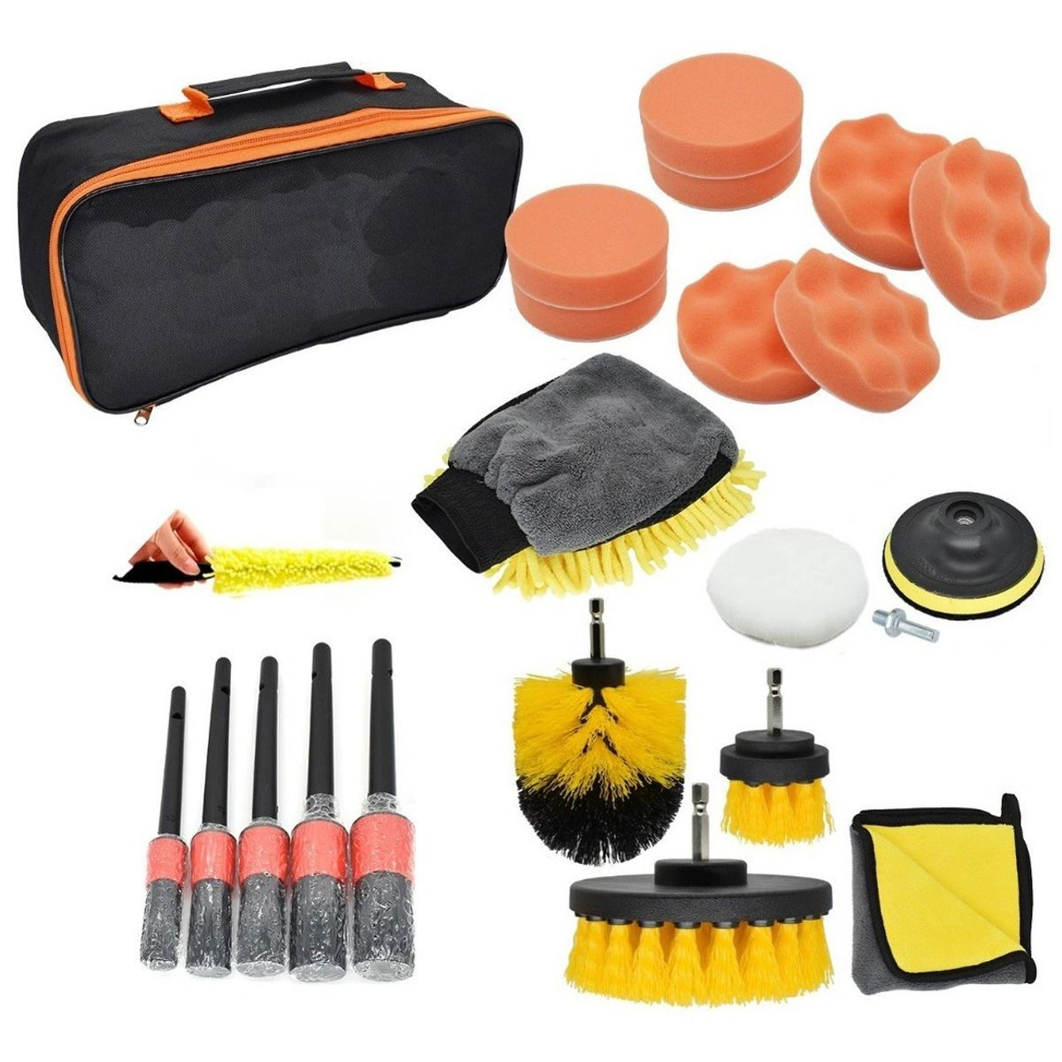 GENERICO - Limpieza De Auto Kit 21 Piezas Interior Exterior Pad Taladro