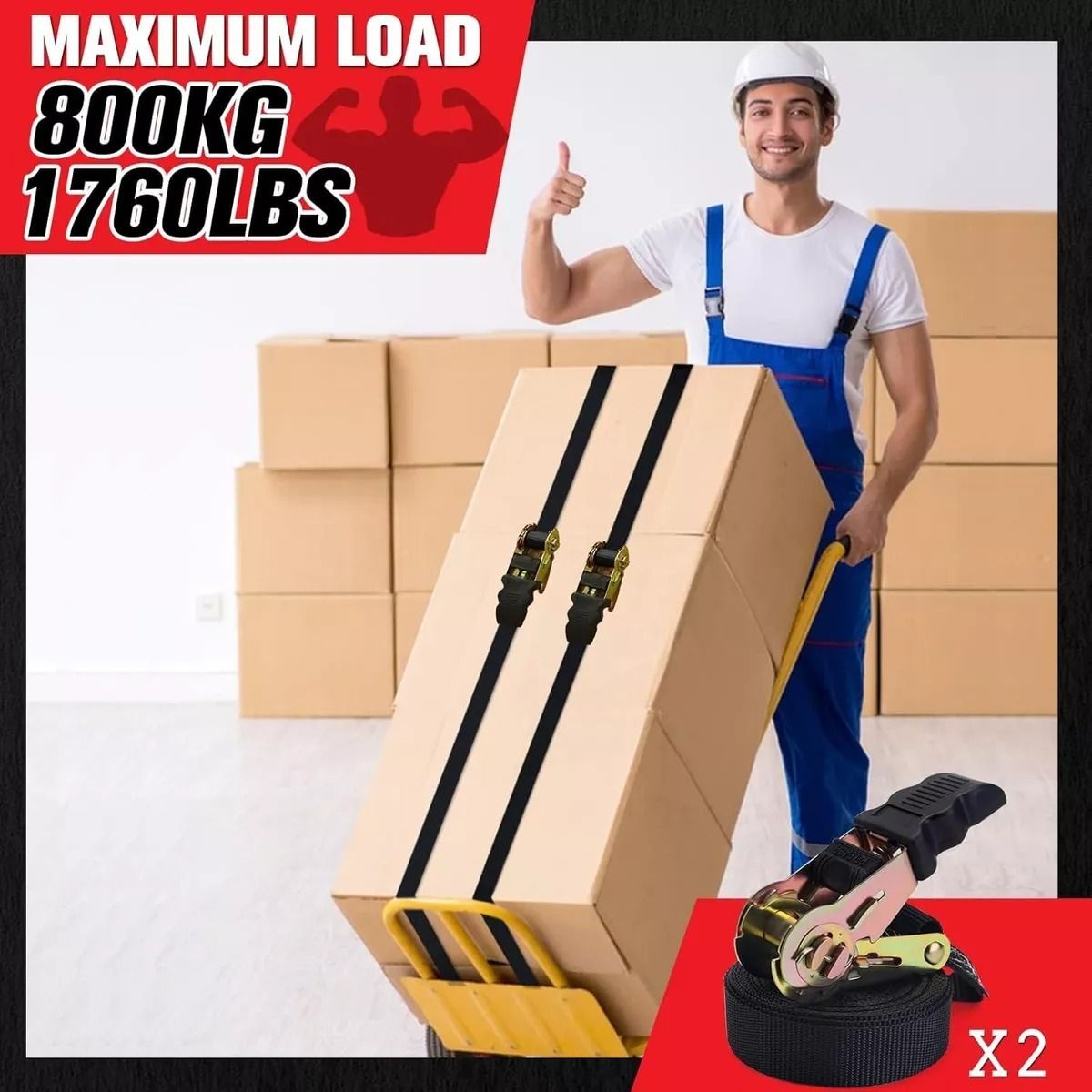 GENERICO - Juego 2 Eslinga Kit Cinta Amarre Con Ratchet 4mx2.5cm 800kg Color 223636