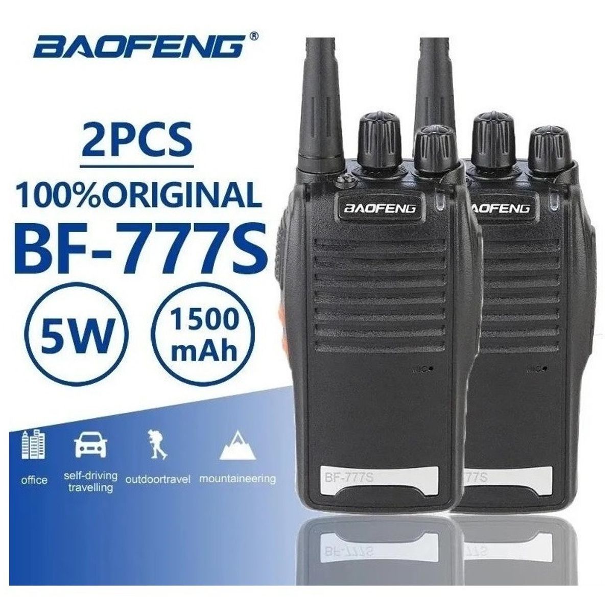 GENERICO - Kit 2 Radio Transmisor Walkie Baofeng 777s + 2 Manos Libres Color Negro-239009 221013