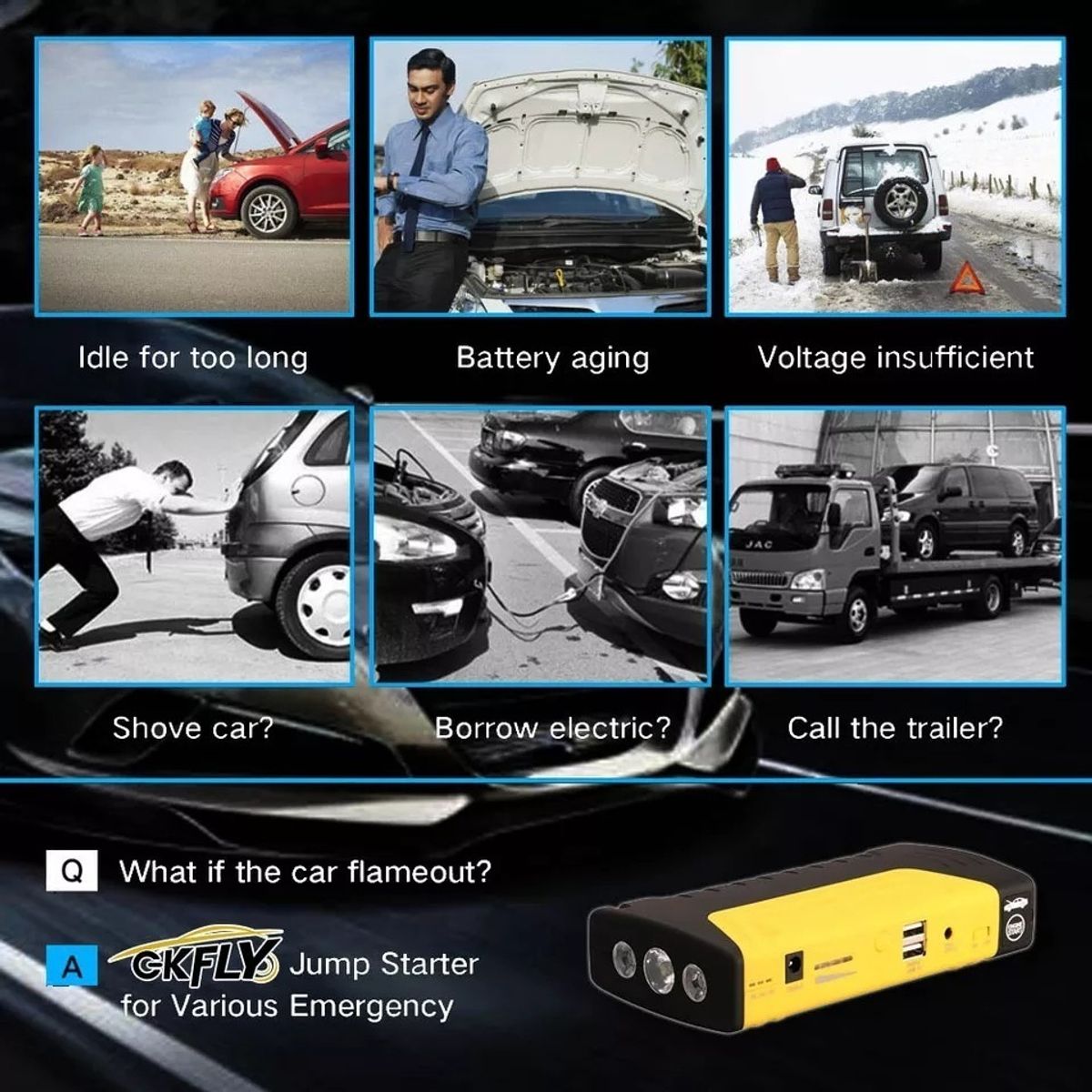 GENERICO - Partidor De Auto Batería Powerbank Cargador Usb 12v Celular