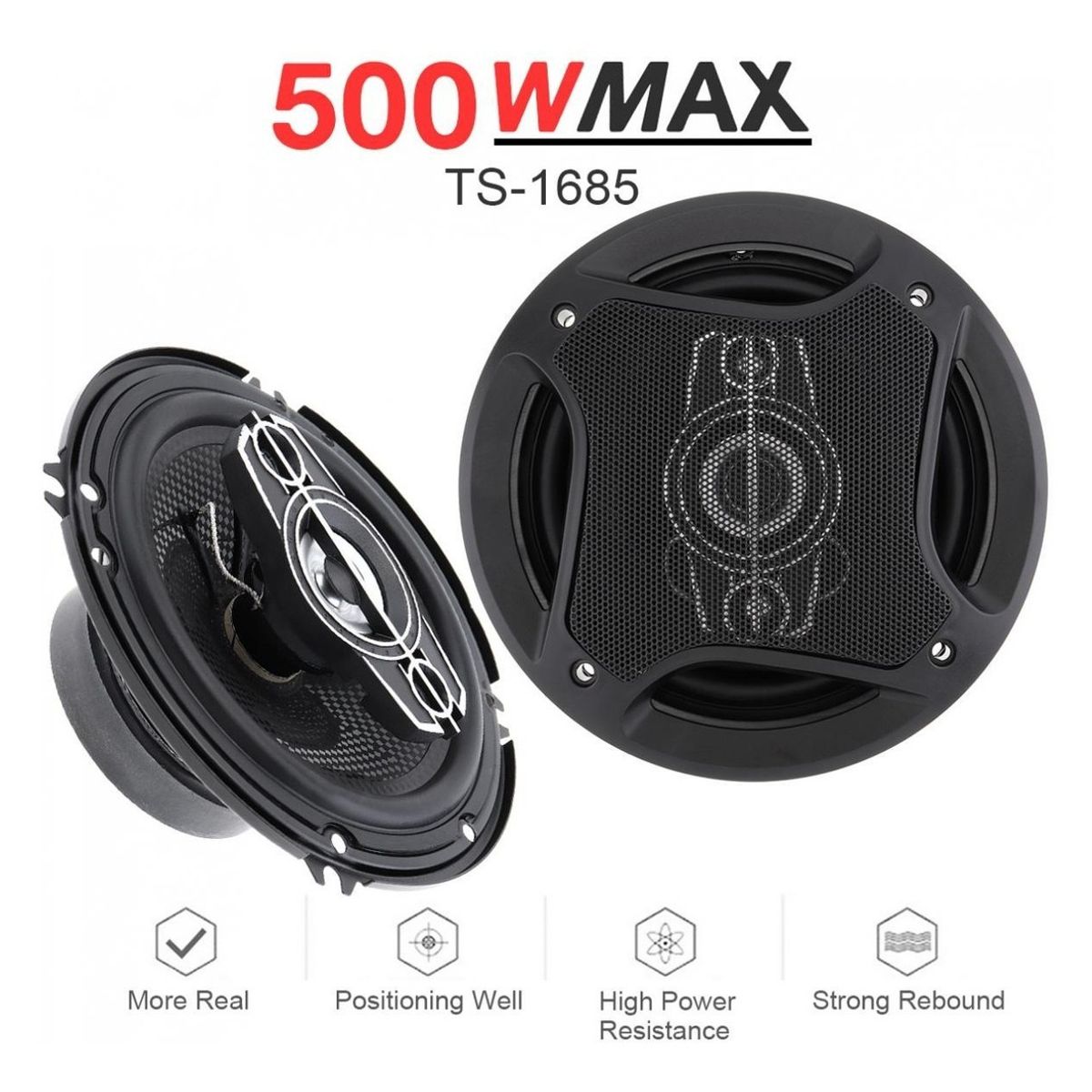 GENERICO - Kit 2 Parlantes Auto 16cm Redondo 500w Coaxial  213105 Color Negro-213105 C45