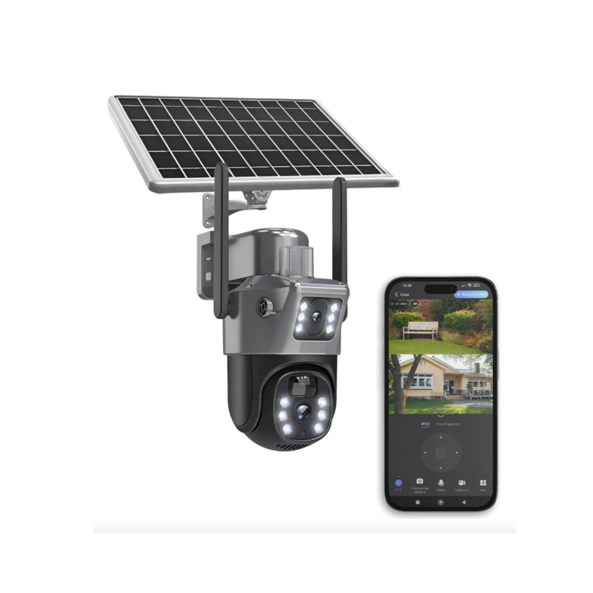 GENERICO - Cámara de Seguridad Exterior Solar WiFi con Doble Pantalla  Vigilancia 360° y Visión Nocturna