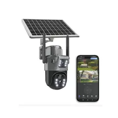 GENERICO - Cámara de Seguridad Exterior Solar WiFi con Doble Pantalla Vigilancia 360° y Visión Nocturna
