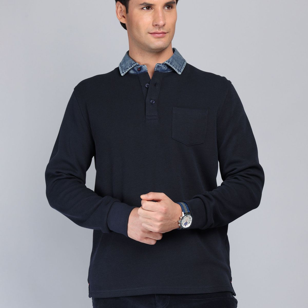 ARROW - Polera Rib Manga Larga Regular Fit Azul Marino Arrow ARROW