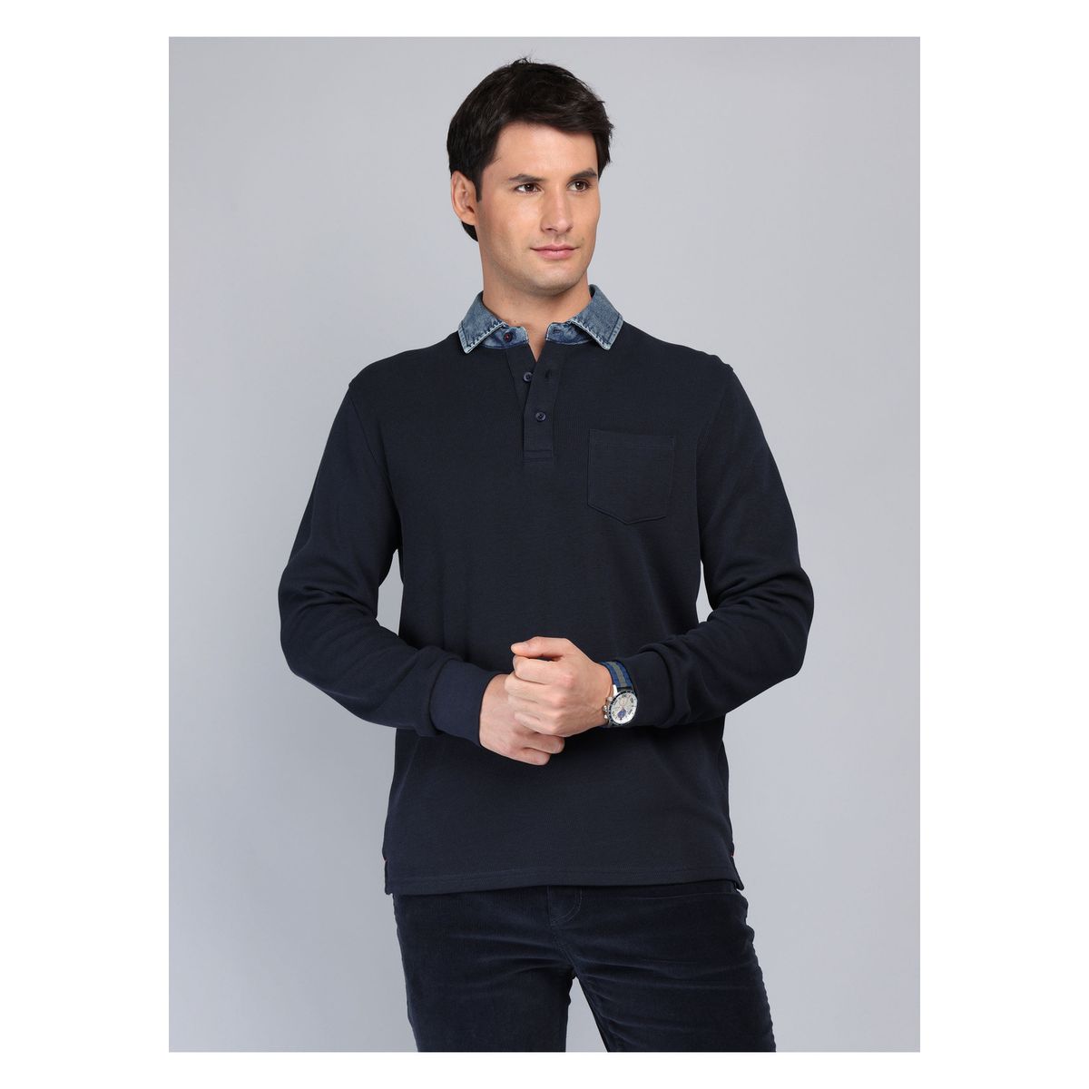 ARROW - Polera Rib Manga Larga Regular Fit Azul Marino Arrow ARROW