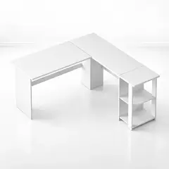 KLIK - Escritorio Luma Corner en L Blanca con Repisas