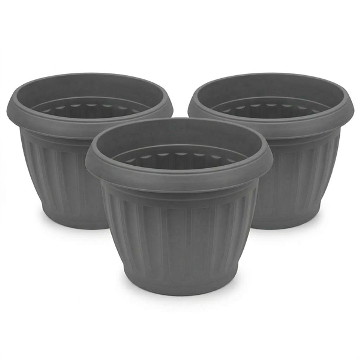 GENERICO - Pack 3 Maceteros Plástico Redondo Gris 15 cm