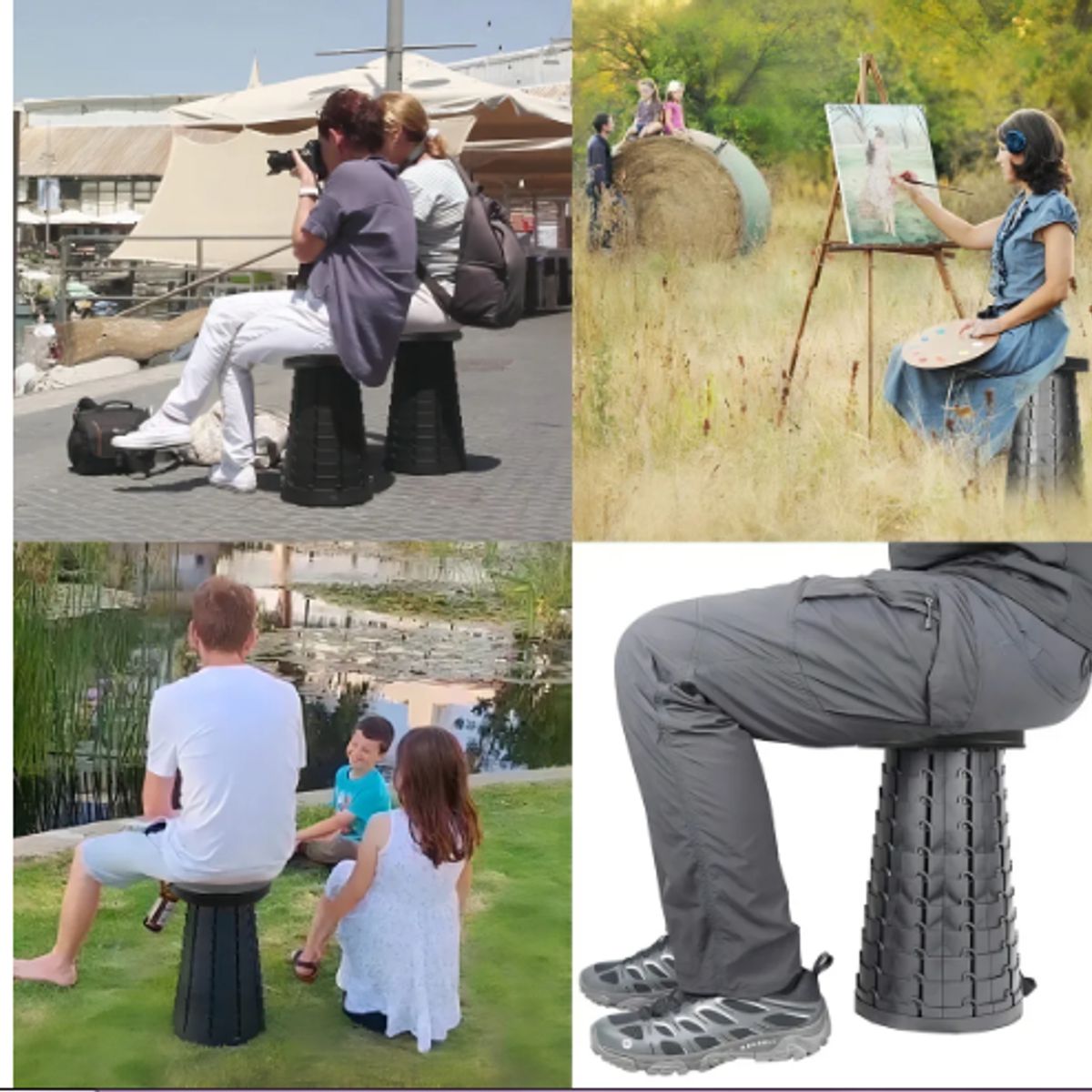 GENERICO - Silla Plegable Telescopic Stool Rojo Altura Ajustable 45 cm Camping Playa