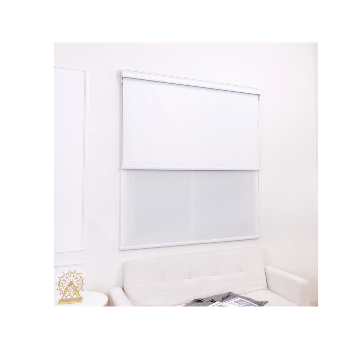 GENERICO - Cortina Roller Blackout doble tela 160x200 con cenefa blanco