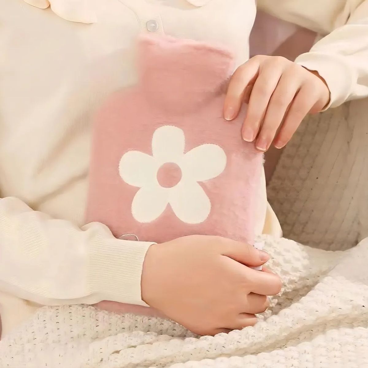 GENERICO - Guatero Bolsa De Agua Caliente Con Funda Felpa Flor Rosa