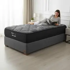 BLOCCARE - Cama 1 Plaza Box 30cm - L200cm + Colchon Black Prime - Modelo Uno /Con Pata 11cm (Gris)