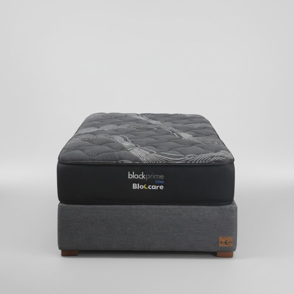 BLOCCARE - Cama 1.5 Plaza Box 30cm - L190cm + Colchon Black Prime - Modelo Uno /Con Pata 4.5cm (Gris)