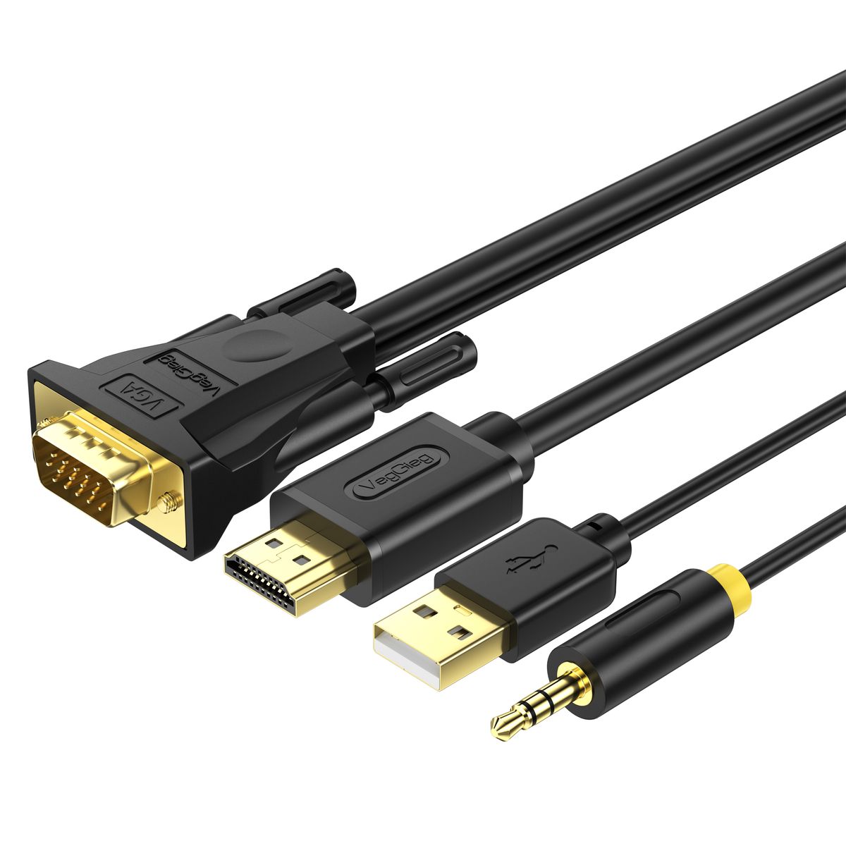 GENERICO - Cable Conversor Vga A Hdmi 5 Mts Negro Con Usb Y Aux Veggieg