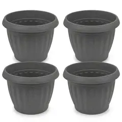 GENERICO - Pack 4 Maceteros Plástico Redondo Gris 35 cm