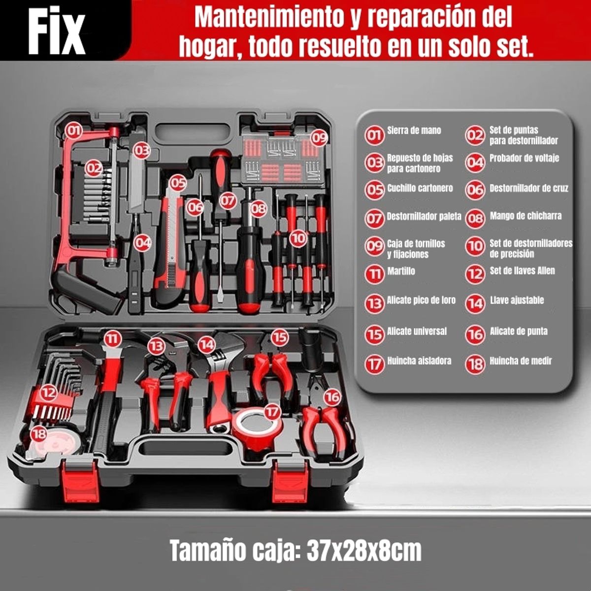 LUBABYCAS - Set Herramientas 50 Piezas 18 Tipos Con Caja Fix Antule