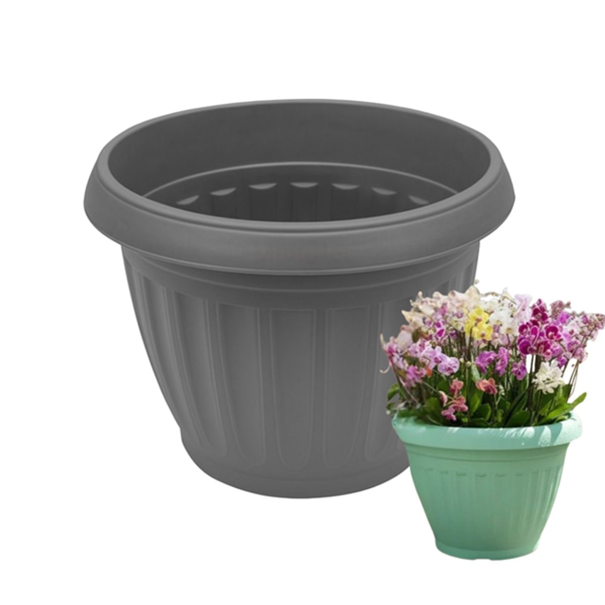 GENERICO - Macetero Plástico Redondo Gris 42 cm