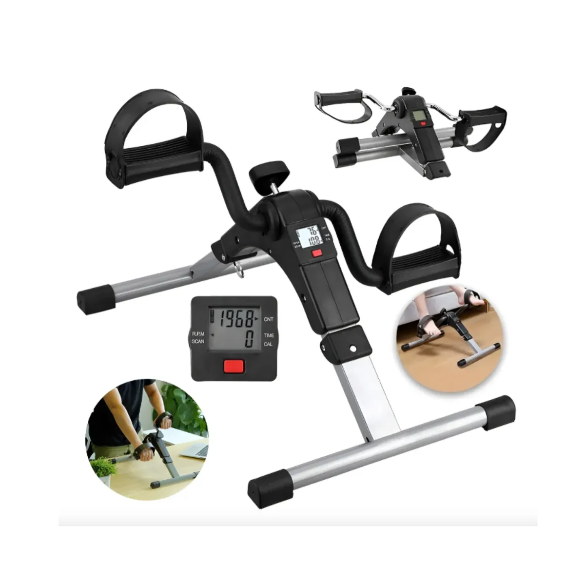 GENERICO - Mini Bicicleta Estatica Pedalera con Pantalla Lcd Spinning Gris