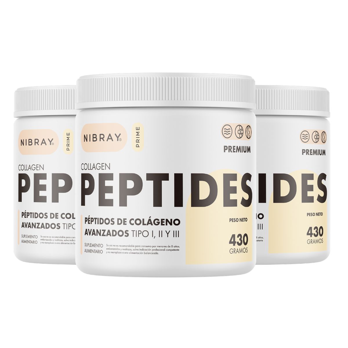 GENERICO - Colágeno Péptidos Sin Sabor 3 Potes Nibray Prime 43 Servings