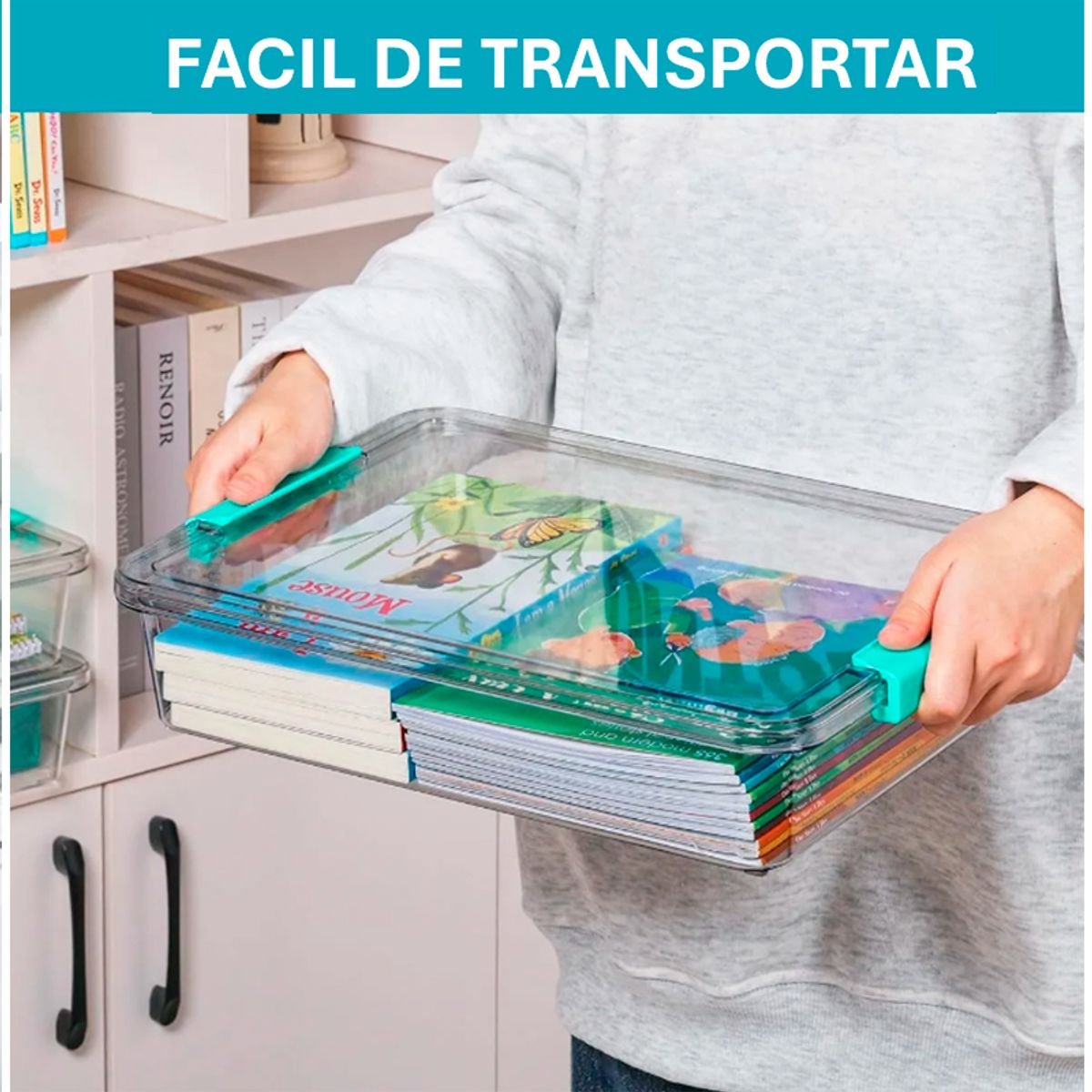 WAKESHOME - Set 4 Contenedores Multiusos Apilable Transparente con Tapa Caja Organizador 3.6L