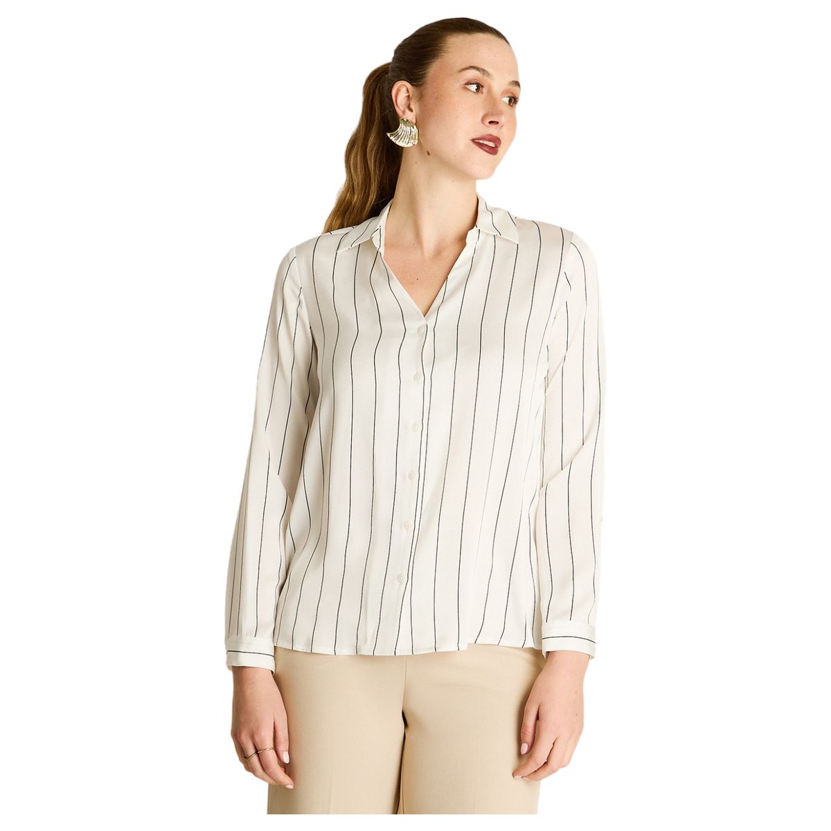 LORENZO DI PONTTI - Blusa Camisera Crudo Satin Básica