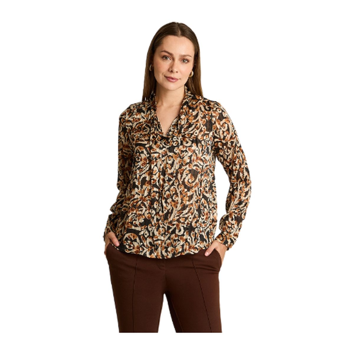 LORENZO DI PONTTI - Blusa Negra con Estampado Floral y Detalle Lurex