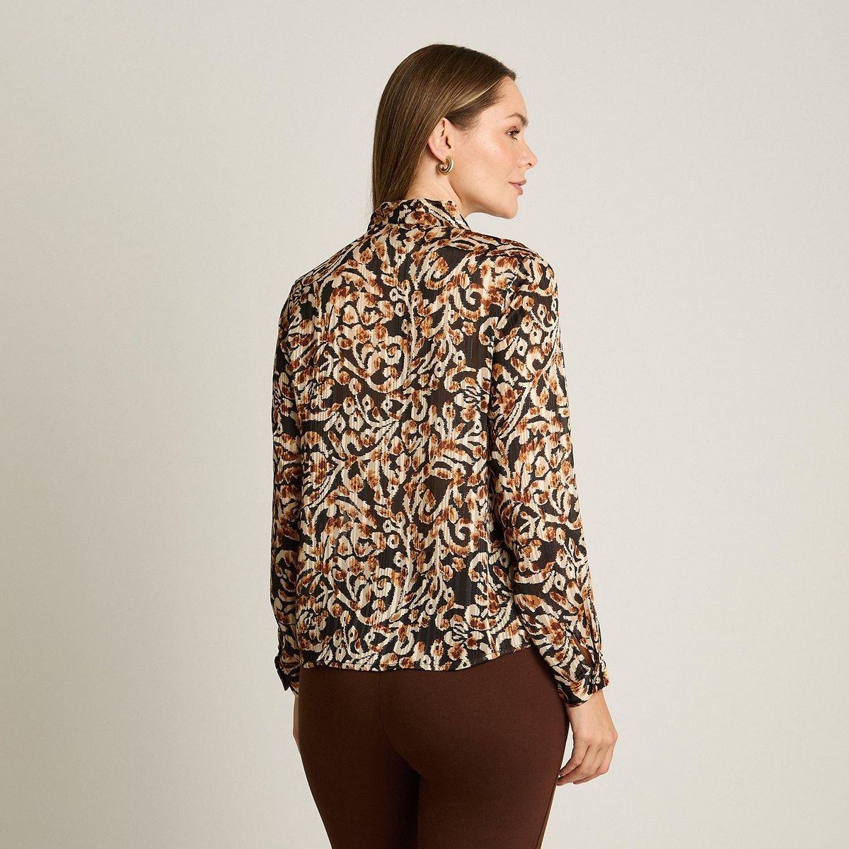LORENZO DI PONTTI - Blusa Negra con Estampado Floral y Detalle Lurex