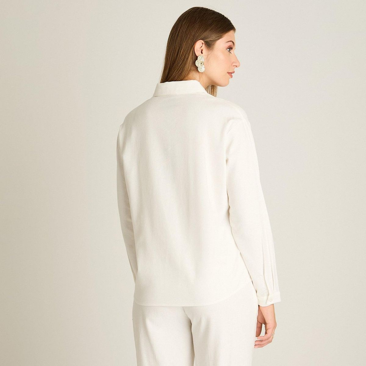 LORENZO DI PONTTI - Blusa Crudo Manga Larga con Bordado