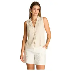 LORENZO DI PONTTI - Blusa sin Mangas Arena con Lazos Delanteros y Cuello Camisero