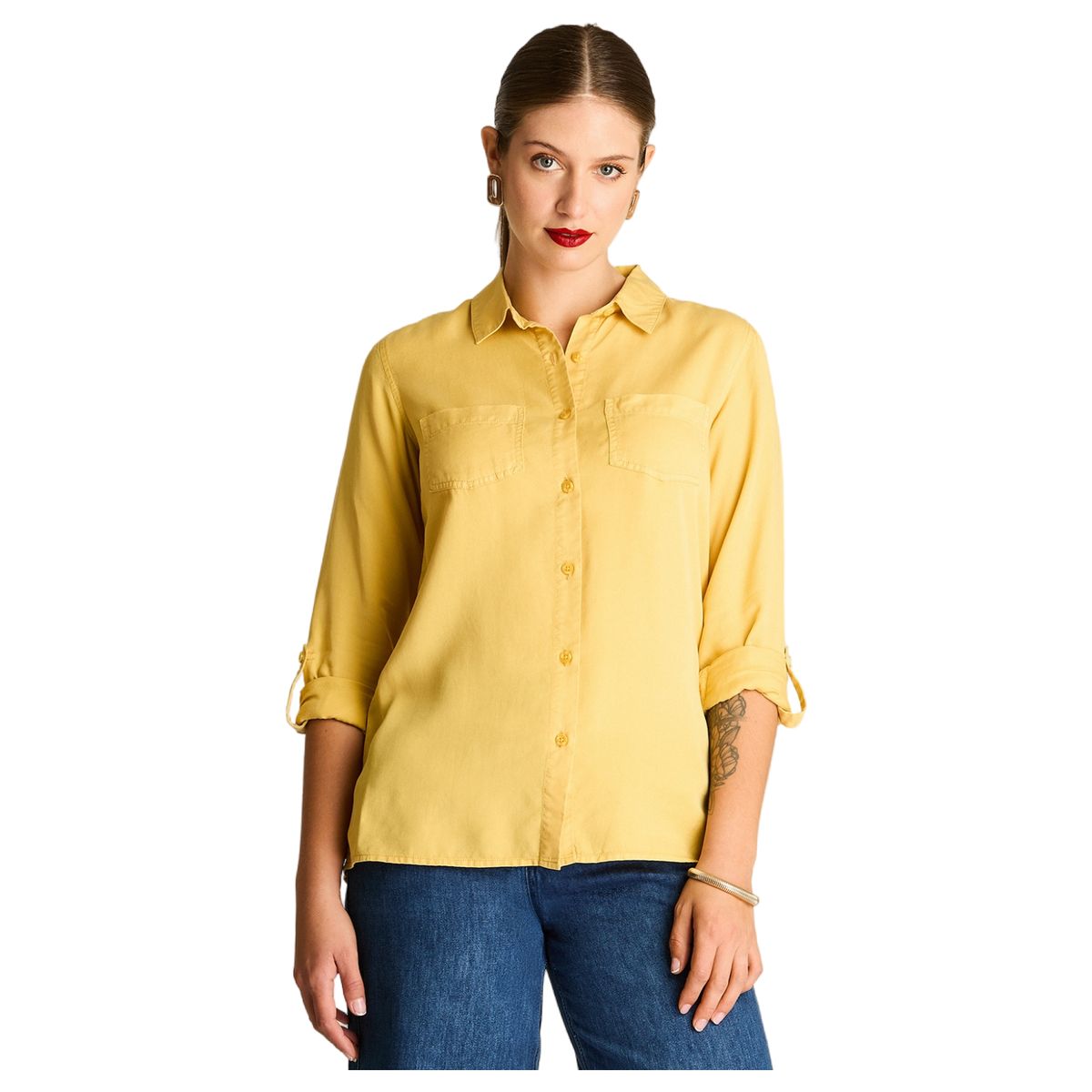 LORENZO DI PONTTI - Blusa Lyocell Manga Larga Roll Up