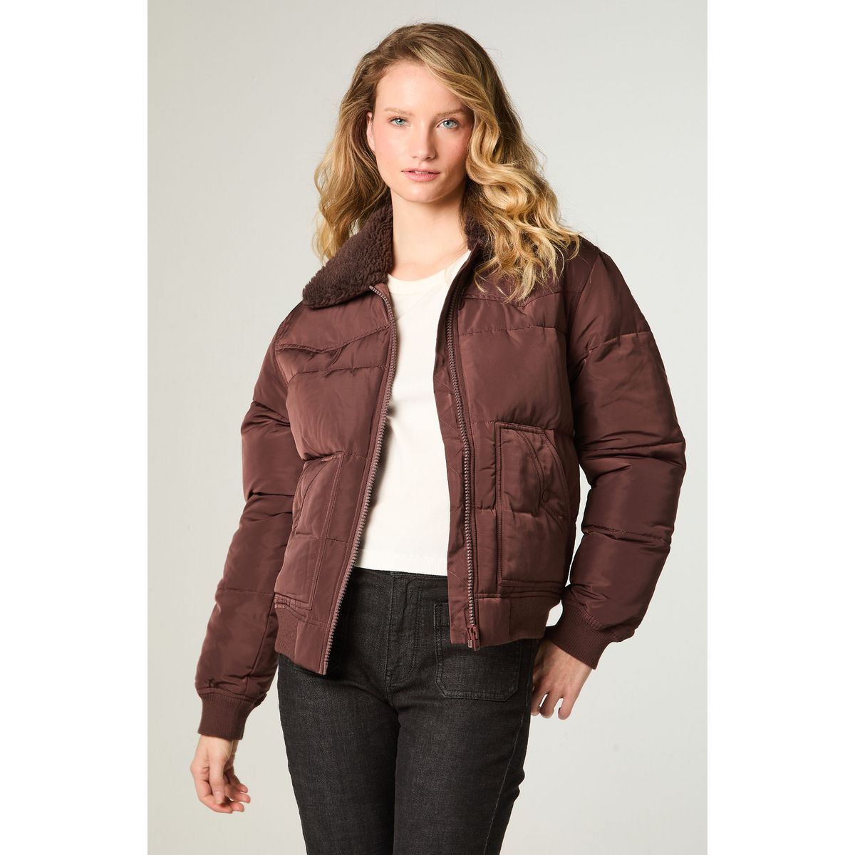 WRANGLER - Chaqueta Mujer Western Puffer Regular Fit Café