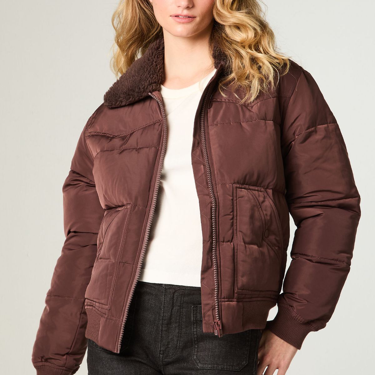 WRANGLER - Chaqueta Mujer Western Puffer Regular Fit Café