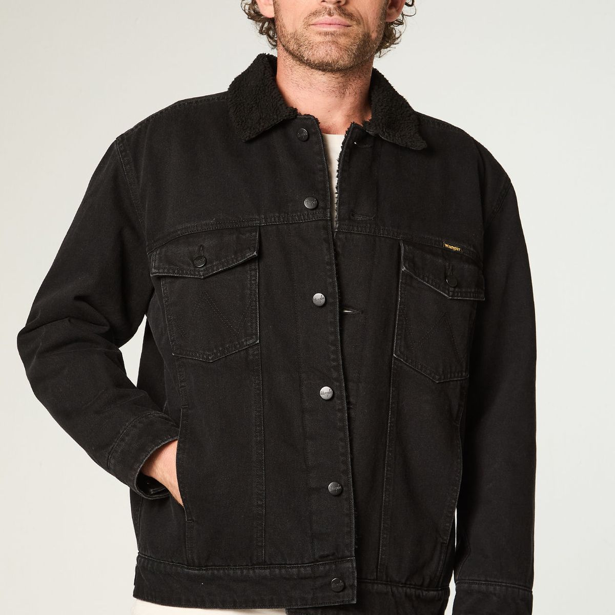 WRANGLER - Chaqueta Hombre Sherpa Denim Regular Fit Negro