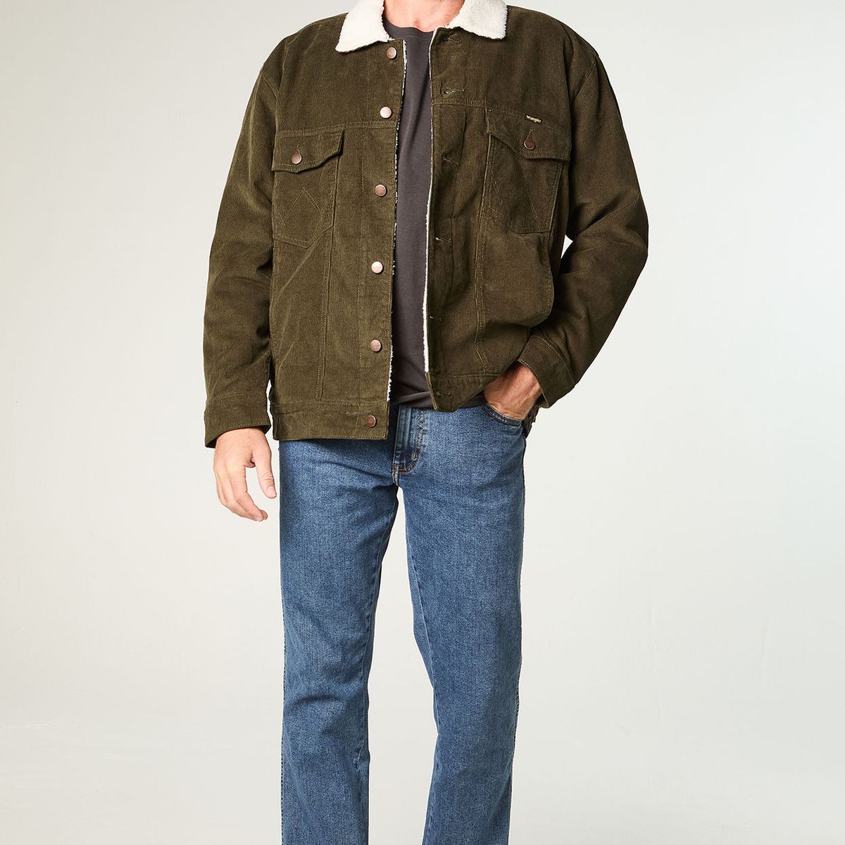 WRANGLER - Chaqueta Hombre Sherpa Cotele Regular Fit Verde