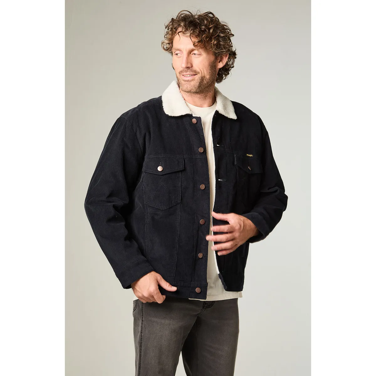 WRANGLER - Chaqueta Hombre Sherpa Cotele Regular Fit Azul