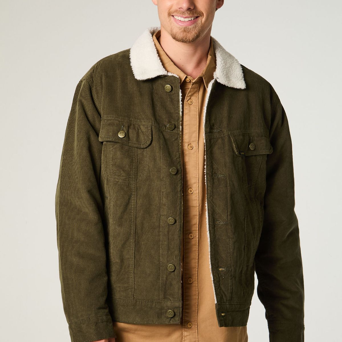 LEE - Chaqueta Hombre Regular Verde Militar Cotele