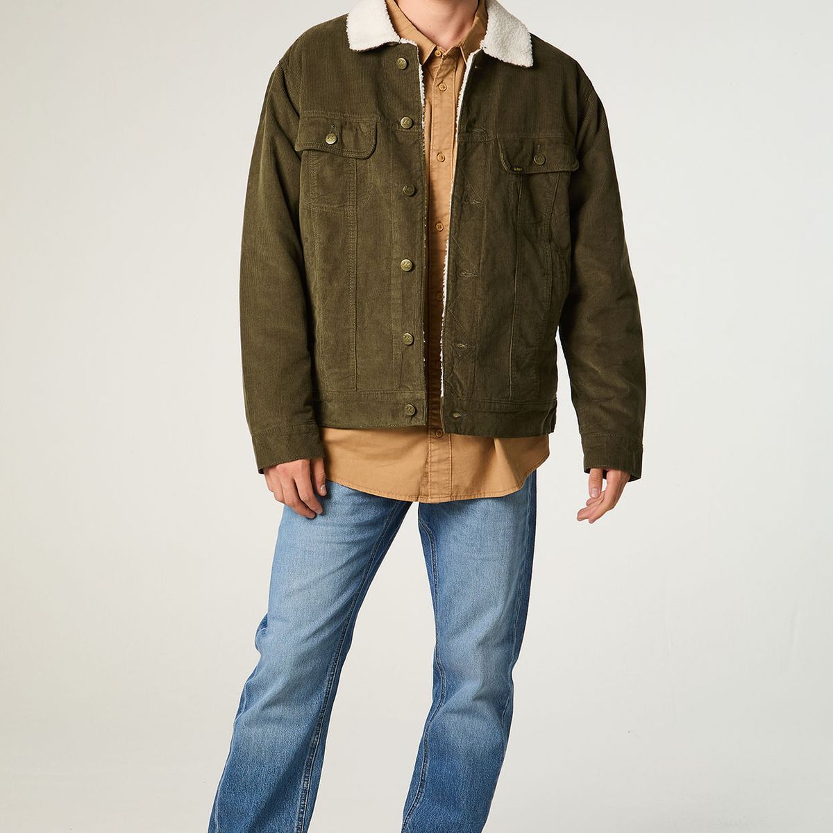 LEE - Chaqueta Hombre Regular Verde Militar Cotele