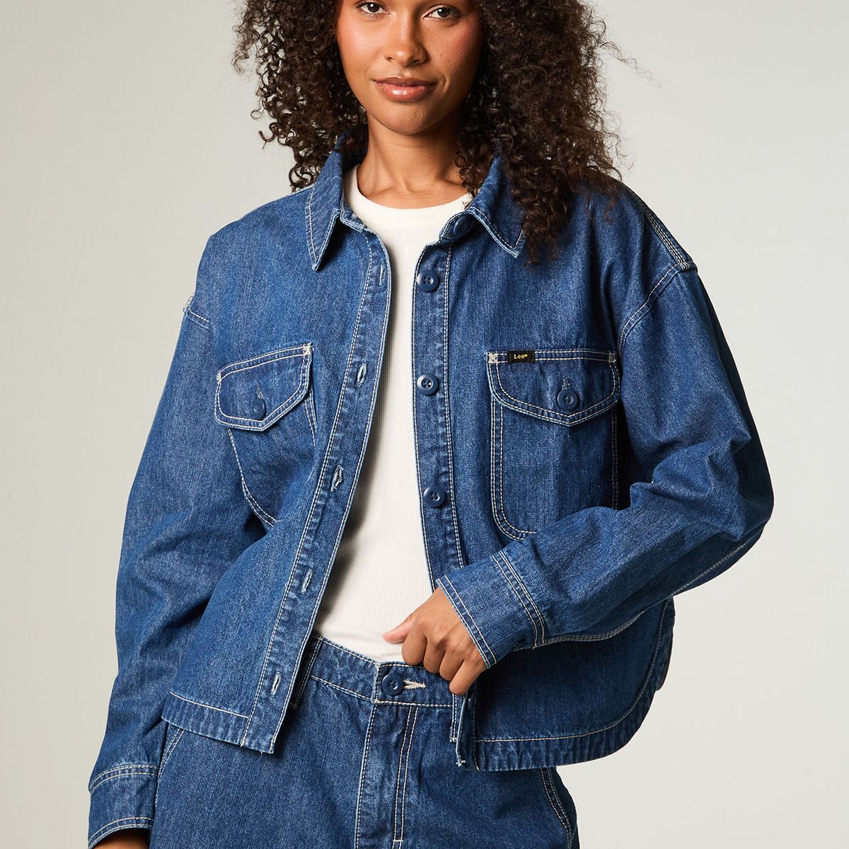 LEE - Chaqueta Mujer Crop Azul Utility