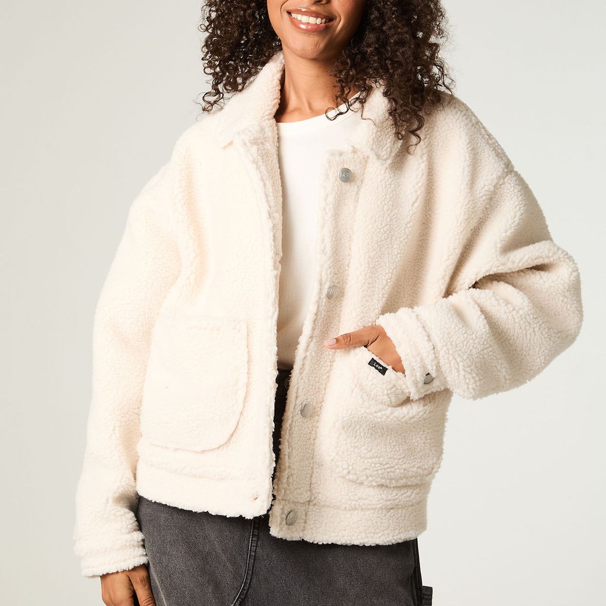LEE - Chaqueta Mujer Crop Ecru Sherpa