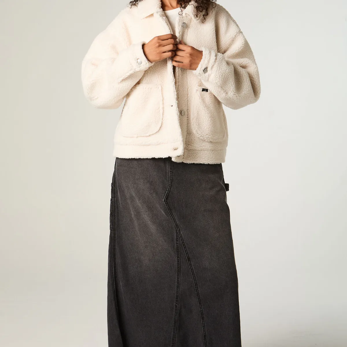 LEE - Chaqueta Mujer Crop Ecru Sherpa