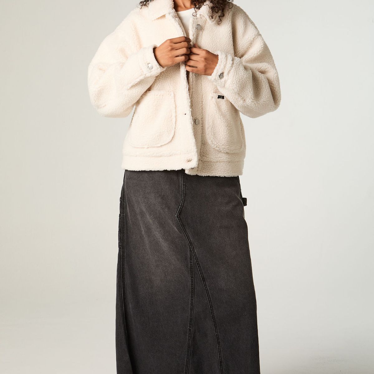 LEE - Chaqueta Mujer Crop Ecru Sherpa