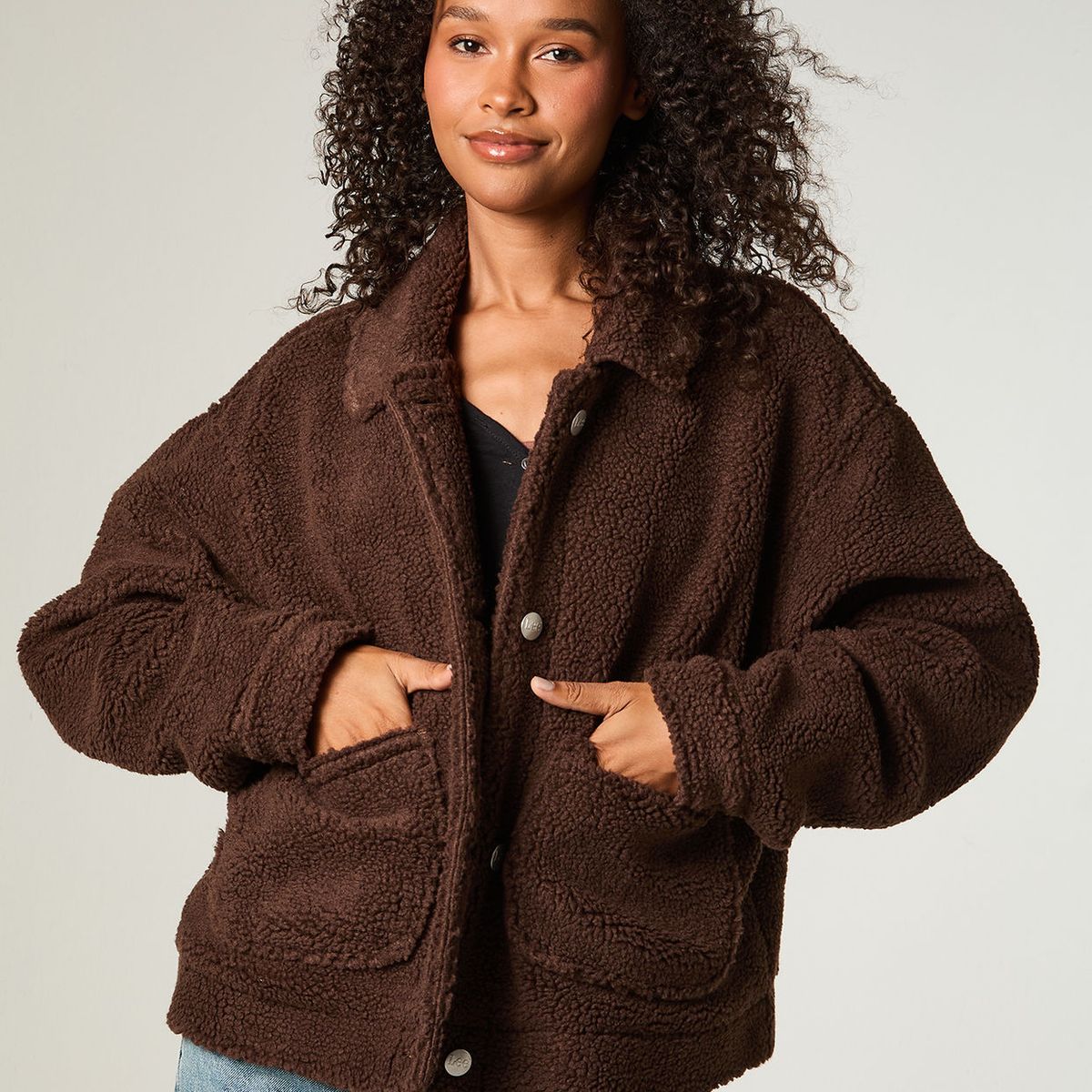 LEE - Chaqueta Mujer Crop Chocolate Sherpa