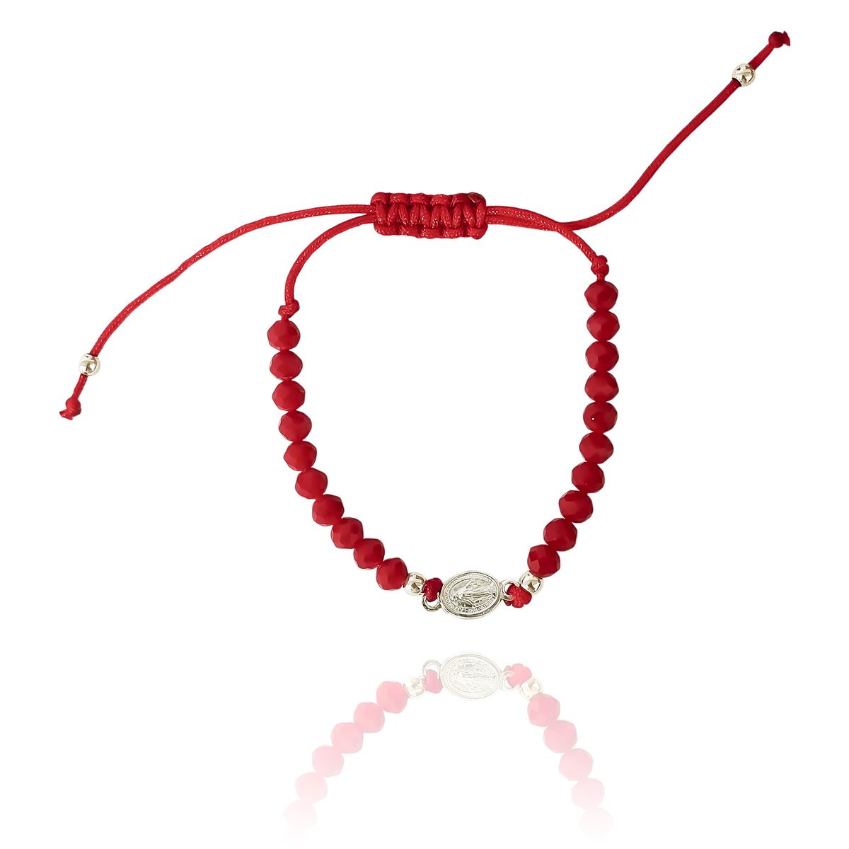 COGGIOLA - Pulsera Medalla Virgen De Los Rayos  Plata Fina 925 Cristal Cordón Rojo