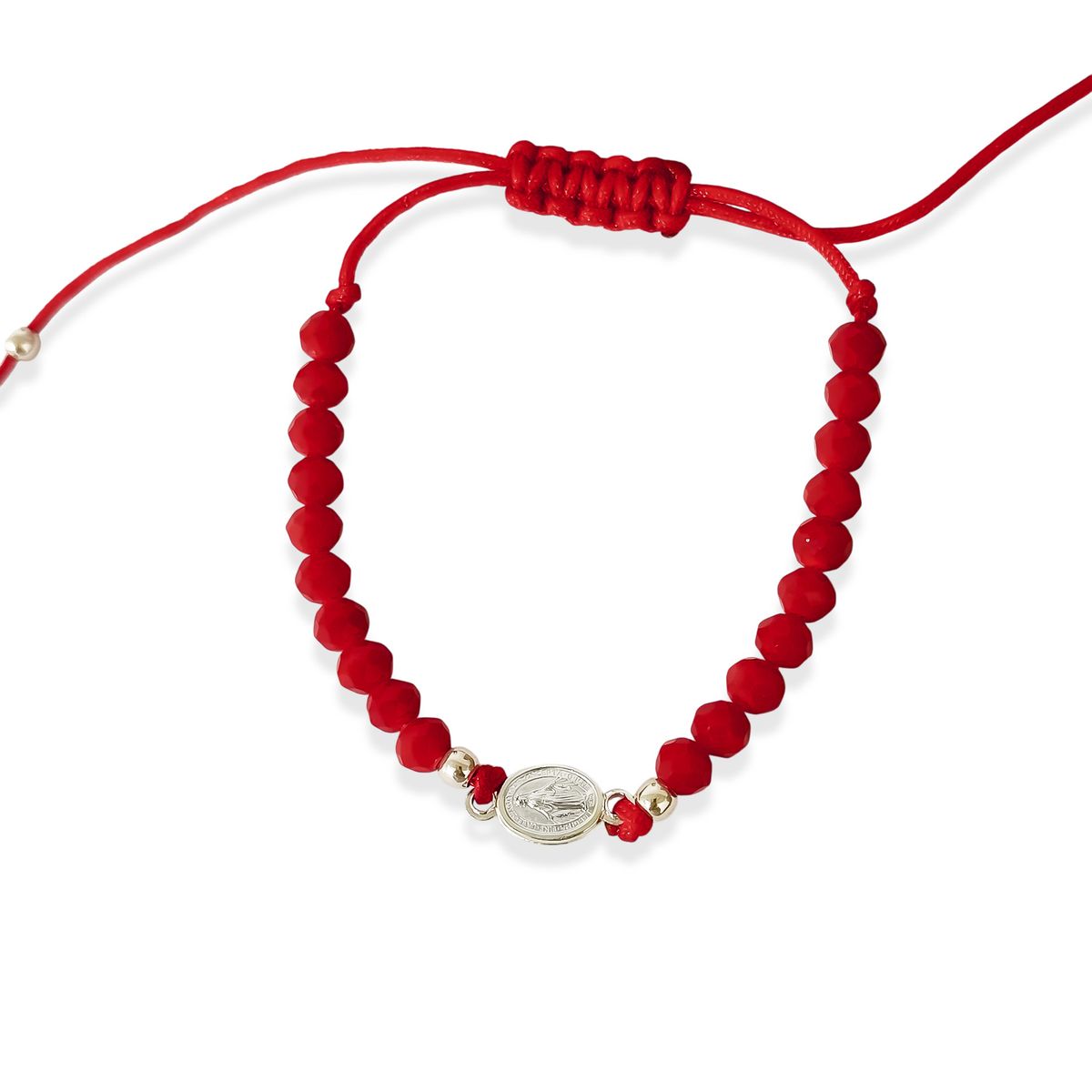 COGGIOLA - Pulsera Medalla Virgen De Los Rayos  Plata Fina 925 Cristal Cordón Rojo