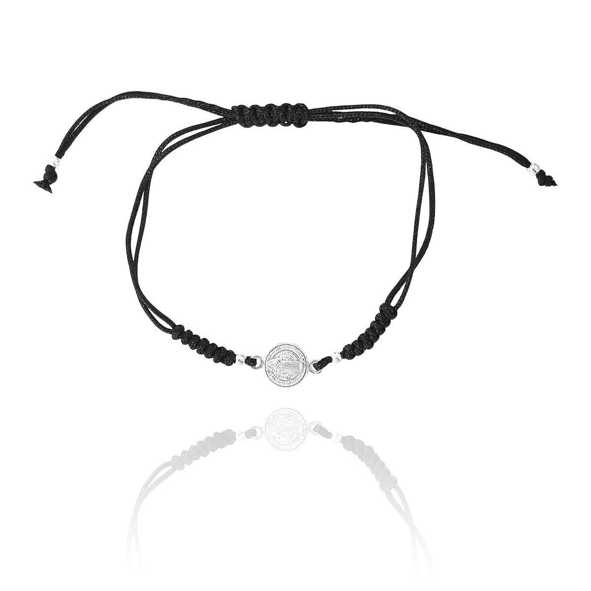 COGGIOLA - Pulsera Medalla San Benito Plata Fina 925 Cordón Negro Tejido