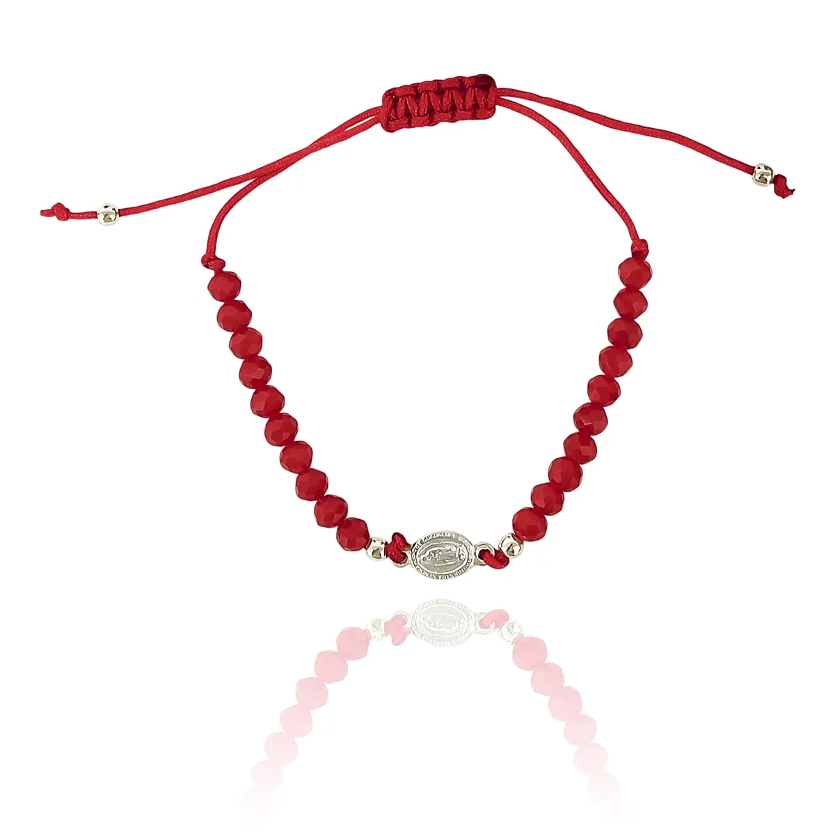 COGGIOLA - Pulsera Medalla Virgen De Guadalupe Plata Fina 925 Cristal Cordón Rojo