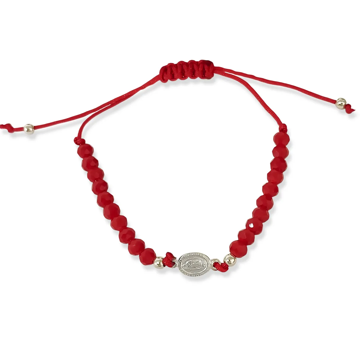COGGIOLA - Pulsera Medalla Virgen De Guadalupe Plata Fina 925 Cristal Cordón Rojo