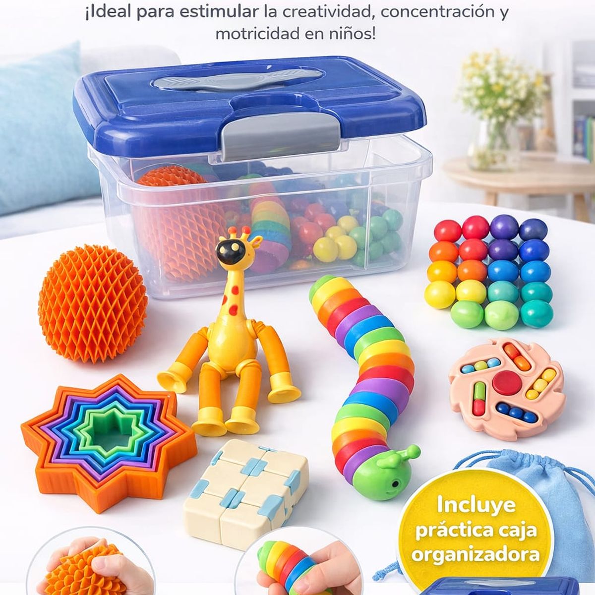GENERICO - Set de Juguetes Sensoriales con Caja Organizadora + 7 Piezas