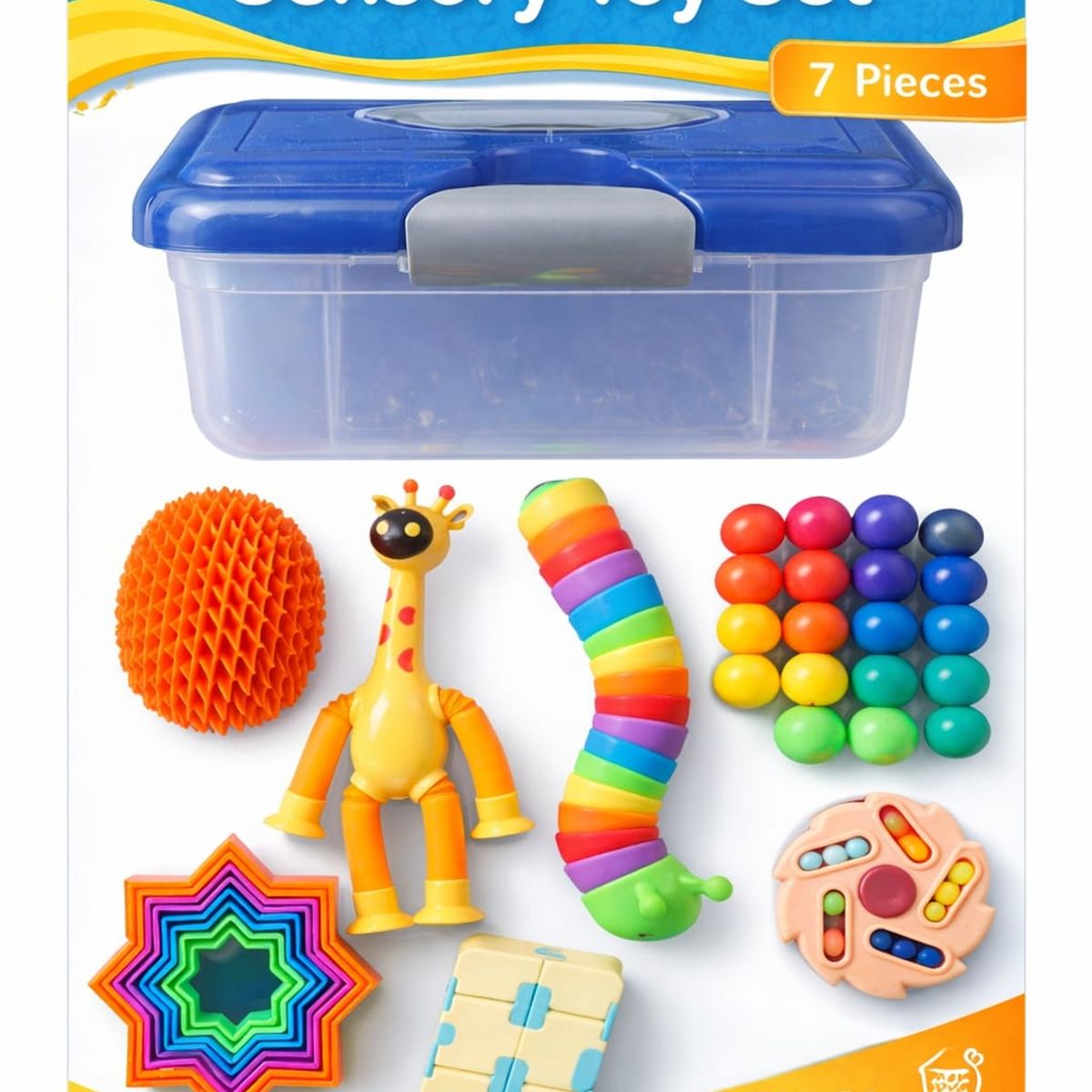 GENERICO - Set de Juguetes Sensoriales con Caja Organizadora + 7 Piezas